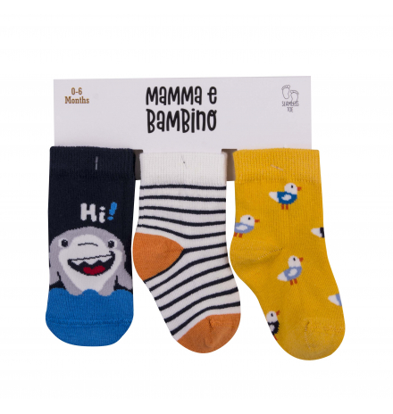 Mamma E Bambino Erkek Bebek 3Lü Hi Shark Soket Çorap